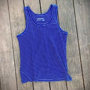 Navy Blue and White Striped Cotton Tank